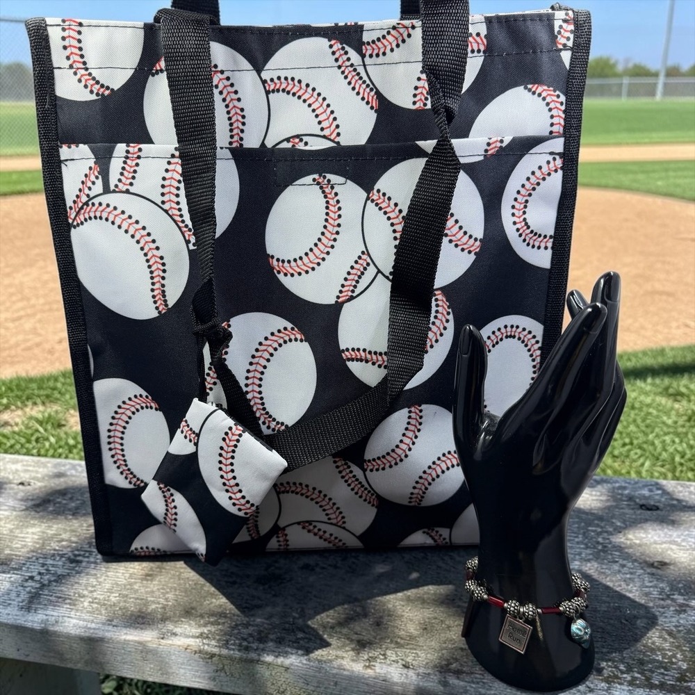 Baseball Tote NWT Sports Fan Gift Bundle Charm Bracelet Game Day Baseball Mom